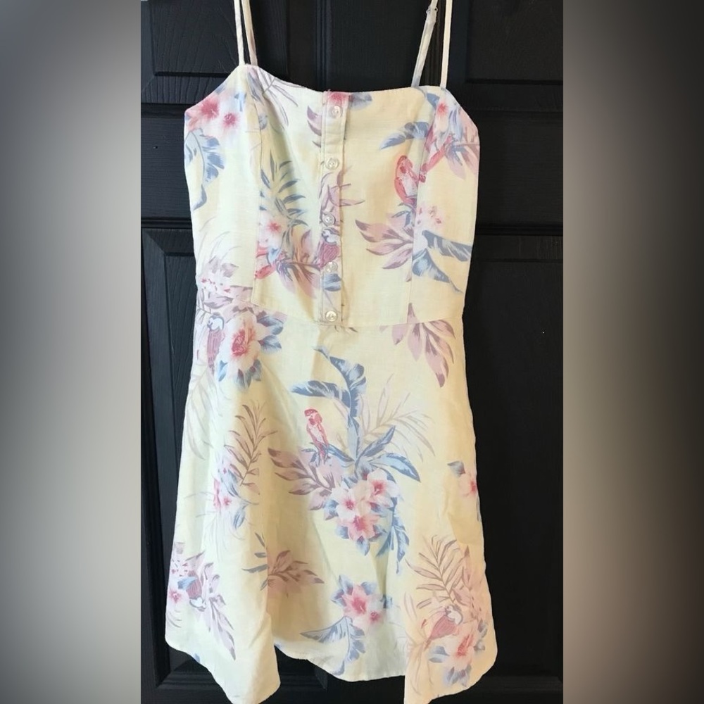 Hollister Cream Floral Mini Dress with Pink & Blue Accents